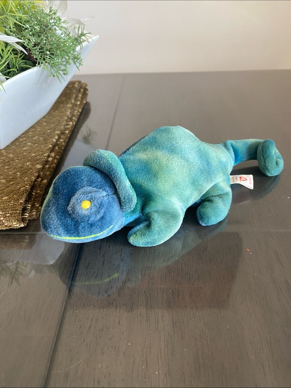 Retired 1997 Ty Beanie Chameleon Rainbow plush reptile
